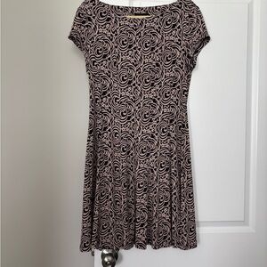 Connected Apparel Brown and Cream Swirl Mini Dress NWOT - Size 12 -